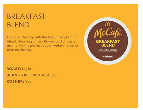 McCafe, Breakfast Blend Light Roast K-Cup Coffee Pods, 24 Count