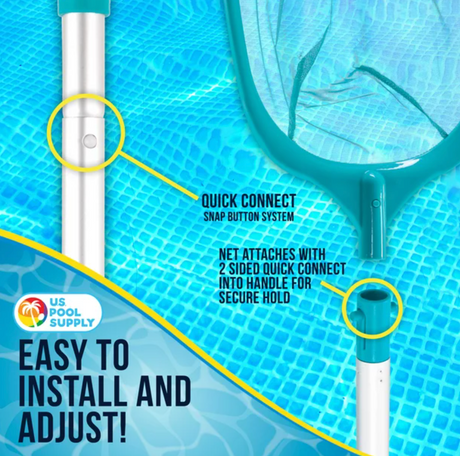 U.S. Pool Supply Swimming Pool 5 Foot Leaf Skimmer Net with 4 Aluminum Pole Sections - 6" Deep Ultra Fine Mesh Netting Bag Basket for Fast Cleaning of the Finest Debris - 60" Long, Clean Spas, Ponds