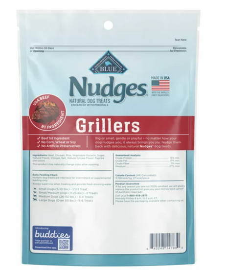 Blue Buffalo Nudges Grillers Natural Dog Treats, Steak, 5oz Bag