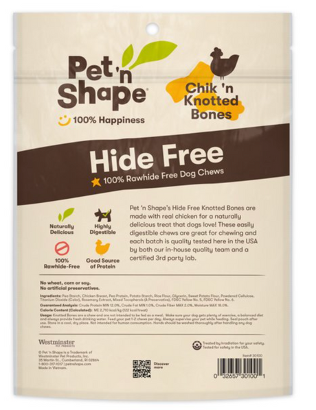 Pet 'n Shape Hide Free Chik 'n Knot Bones, 6 Count 9.28 oz - Rawhide Free Dog Treats - No Hide Alternative Chew Treat for All Life Stages
