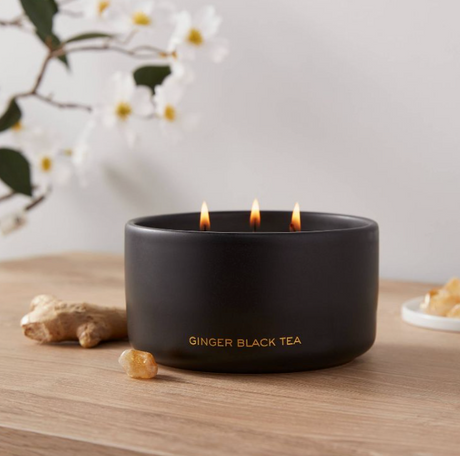 15oz Ceramic Jar 3-Wick Black Label Ginger Black Tea Candle - Threshold™