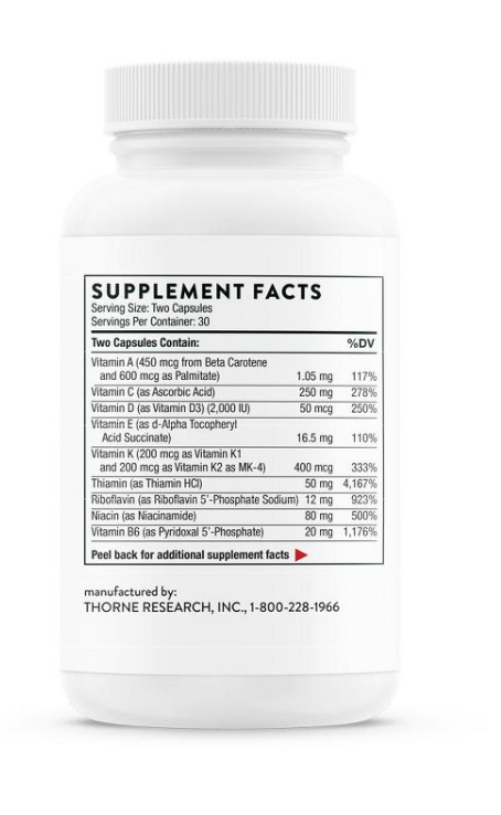 Thorne Basic Nutrients 2/Day - Comprehensive Daily Multivitamin with Optimal Bioavailability - Gluten-Free, Dairy-Free - 60 Capsules - 30 Servings