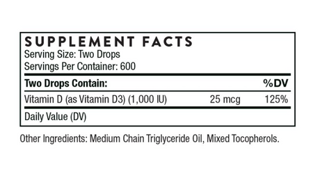 Thorne Vitamin D Liquid (Metered Dispenser) - Supplement for Healthy Bones and Muscles - 1 Fl Oz
